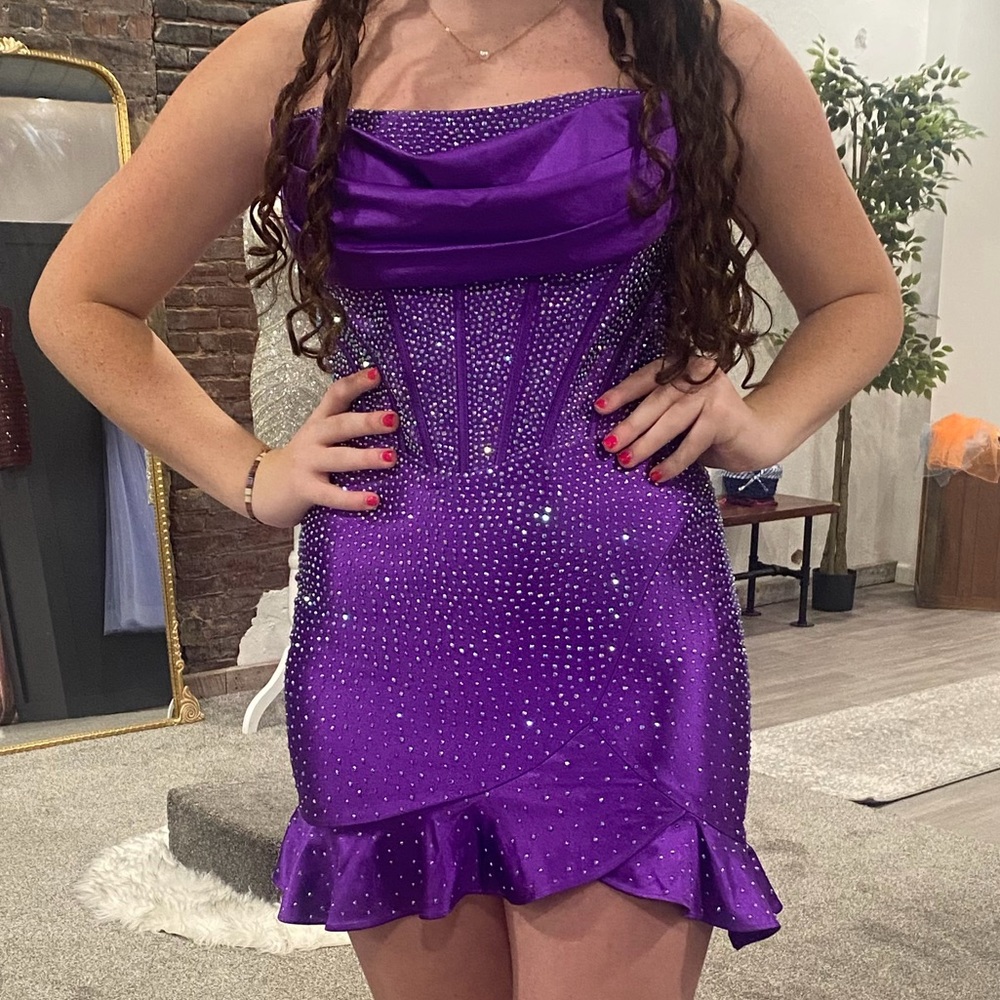 Homecoming Purple Rhinestone Mini Dress